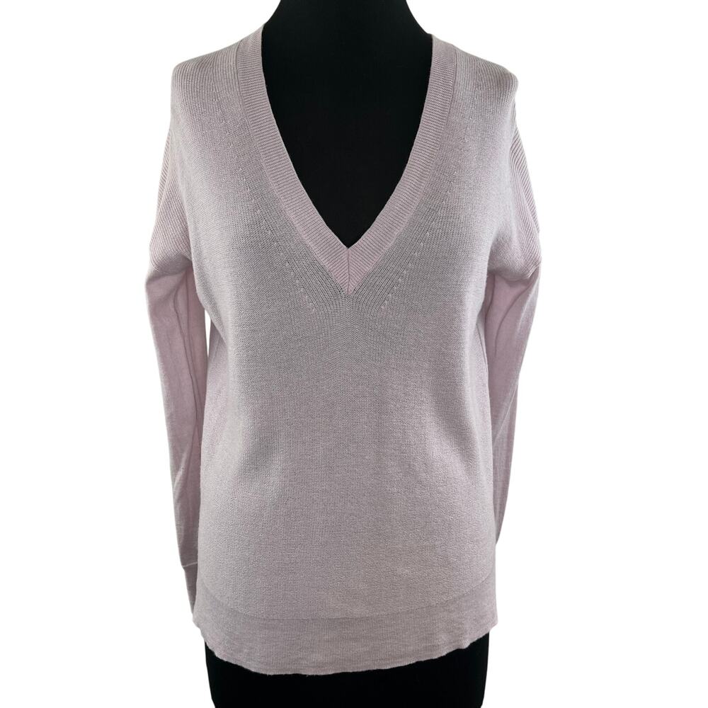 J Crew Light Pink Merino Wool Cotton V-Neck Sweater Long Sleeve XS FLAW